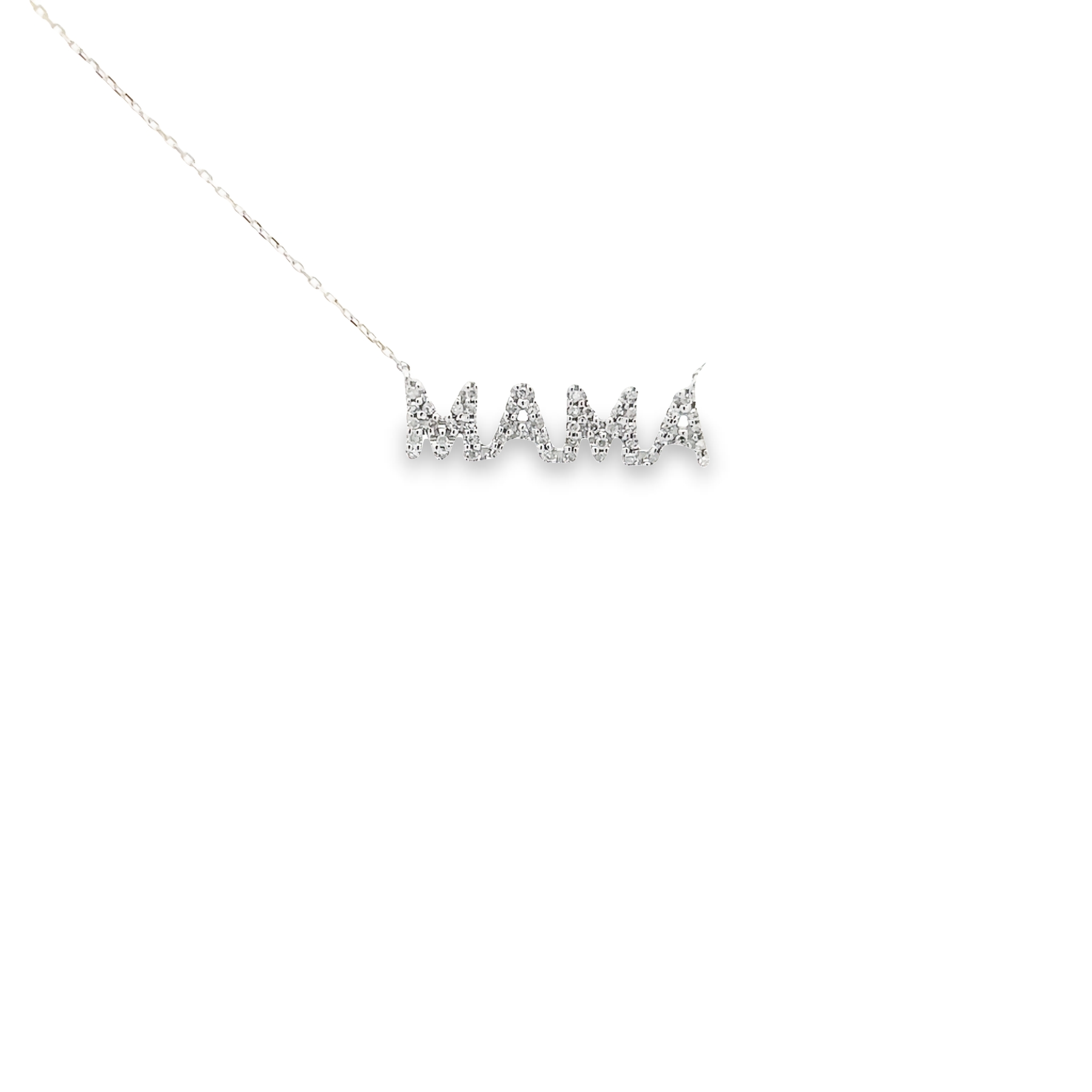 14 Karat White Gold Mama Necklace 52=0.15 Total Weight Single Cut G I Diamonds