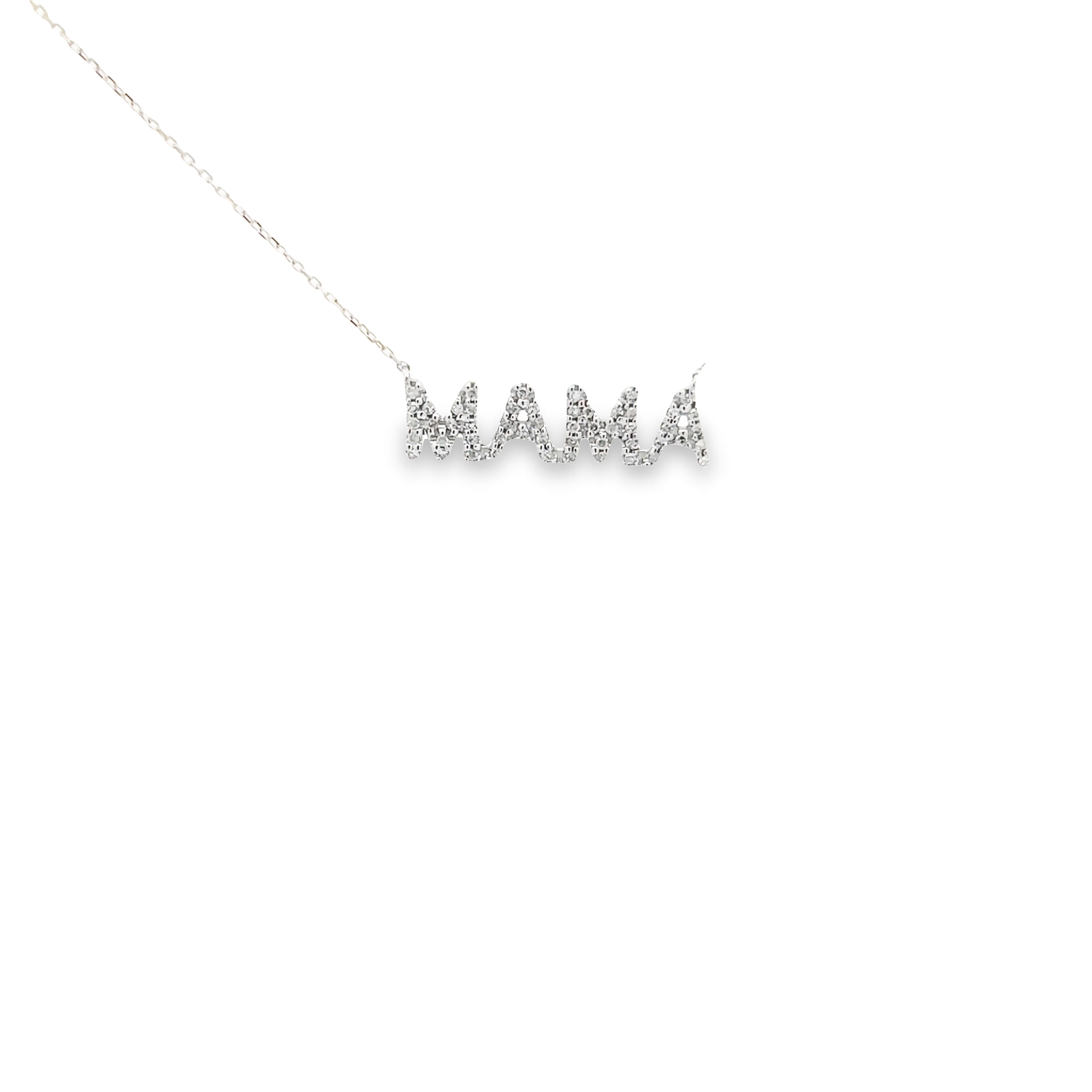 14k White Gold Diamond Mama Pendant Necklace