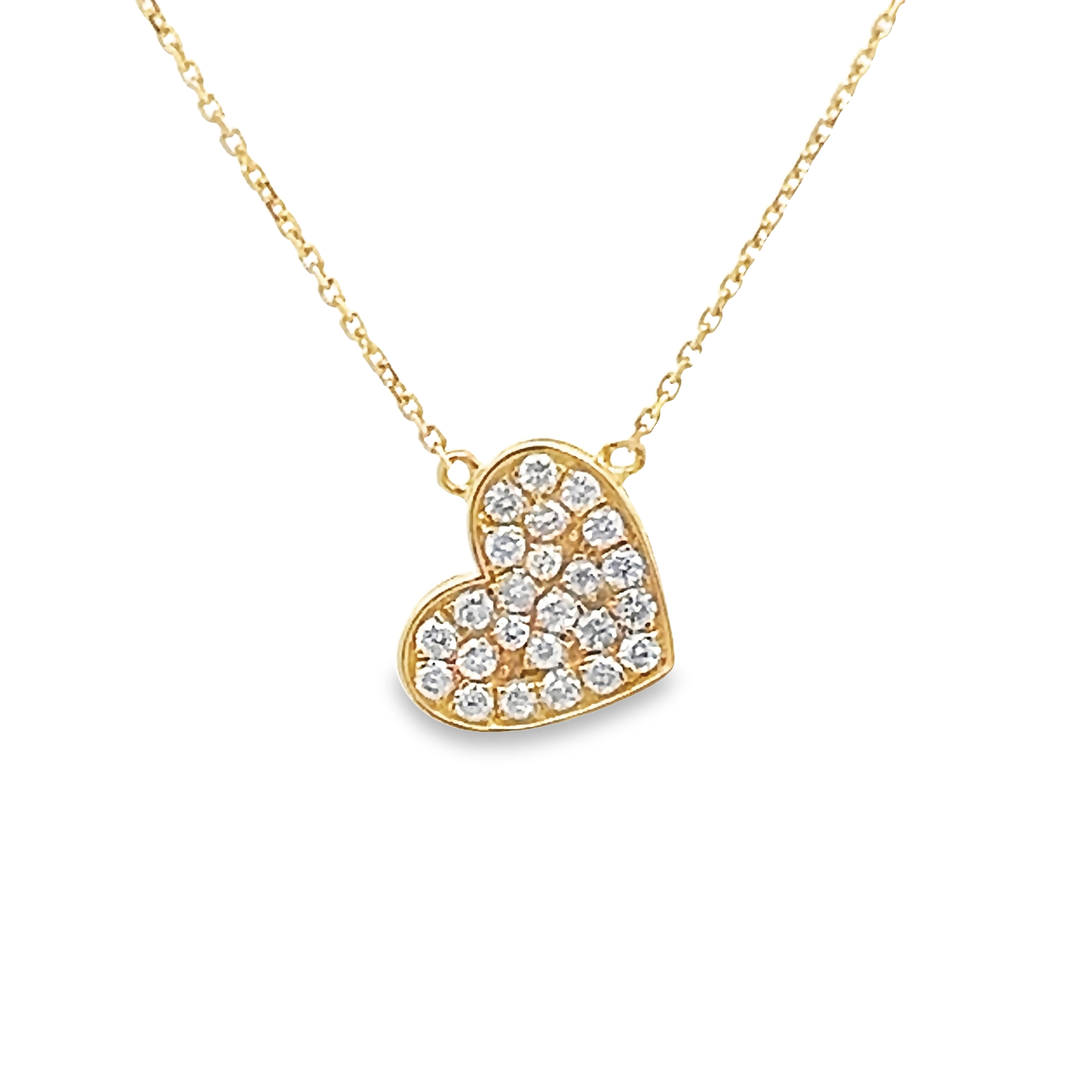14k Yellow Gold Diamond Heart Pendant Necklace
