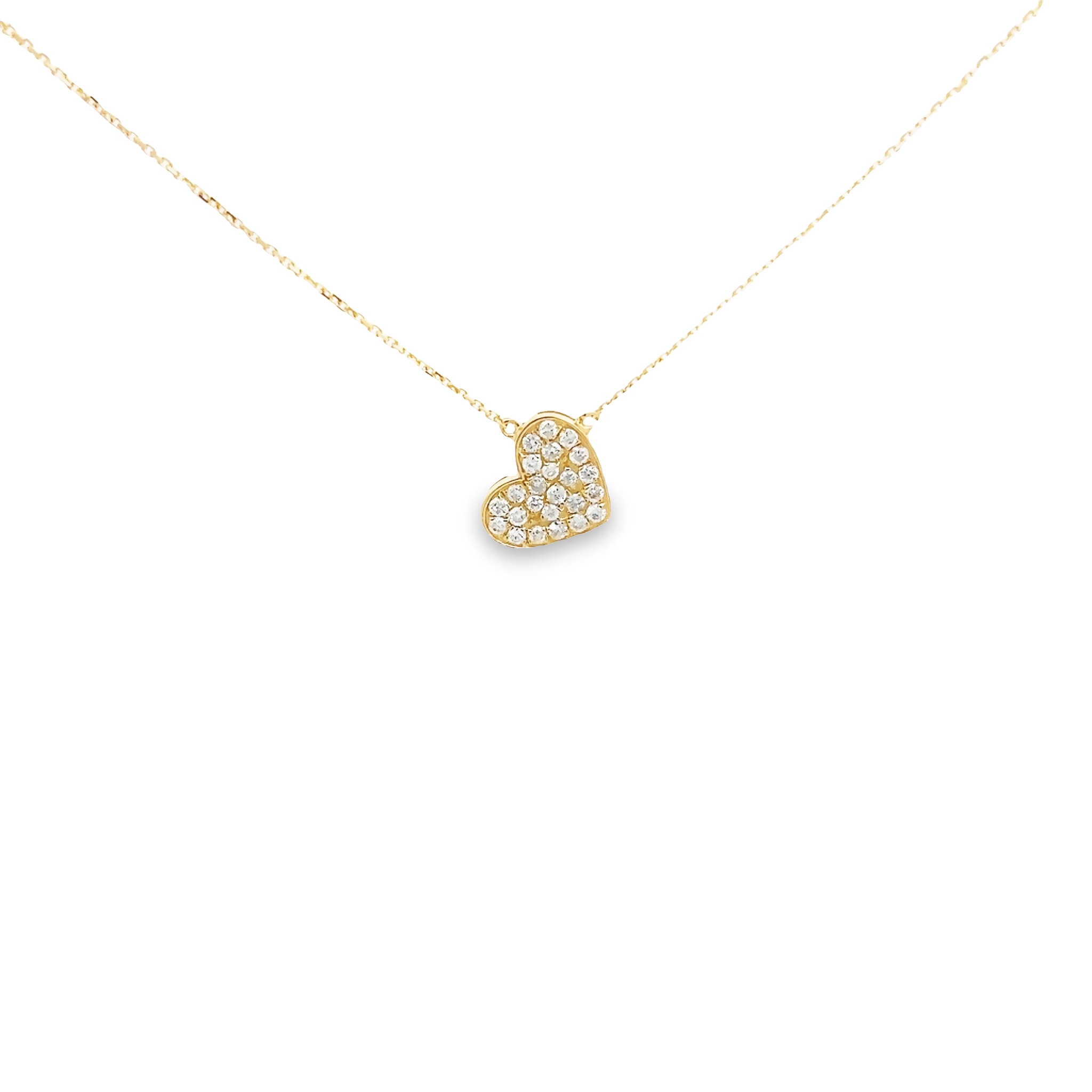 14k Yellow Gold Diamond Heart Pendant Necklace