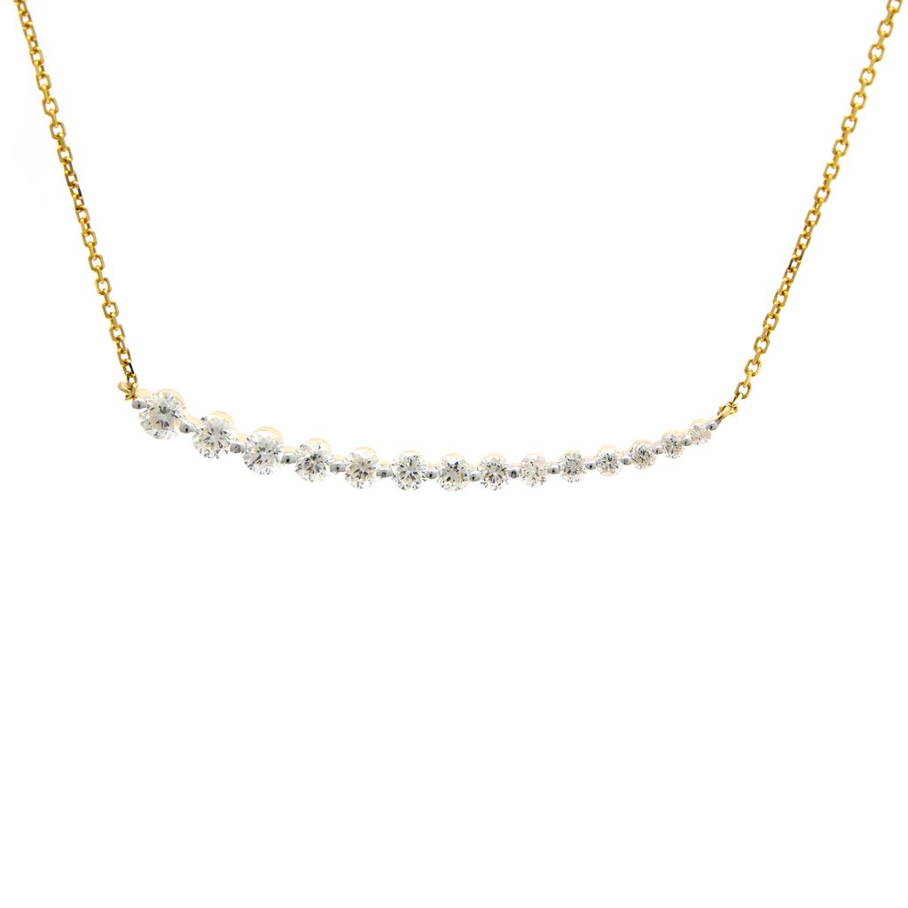 14 Karat Yellow Gold Bar Necklace With 14=0.54 Total Weight Round Brilliant G I Diamonds