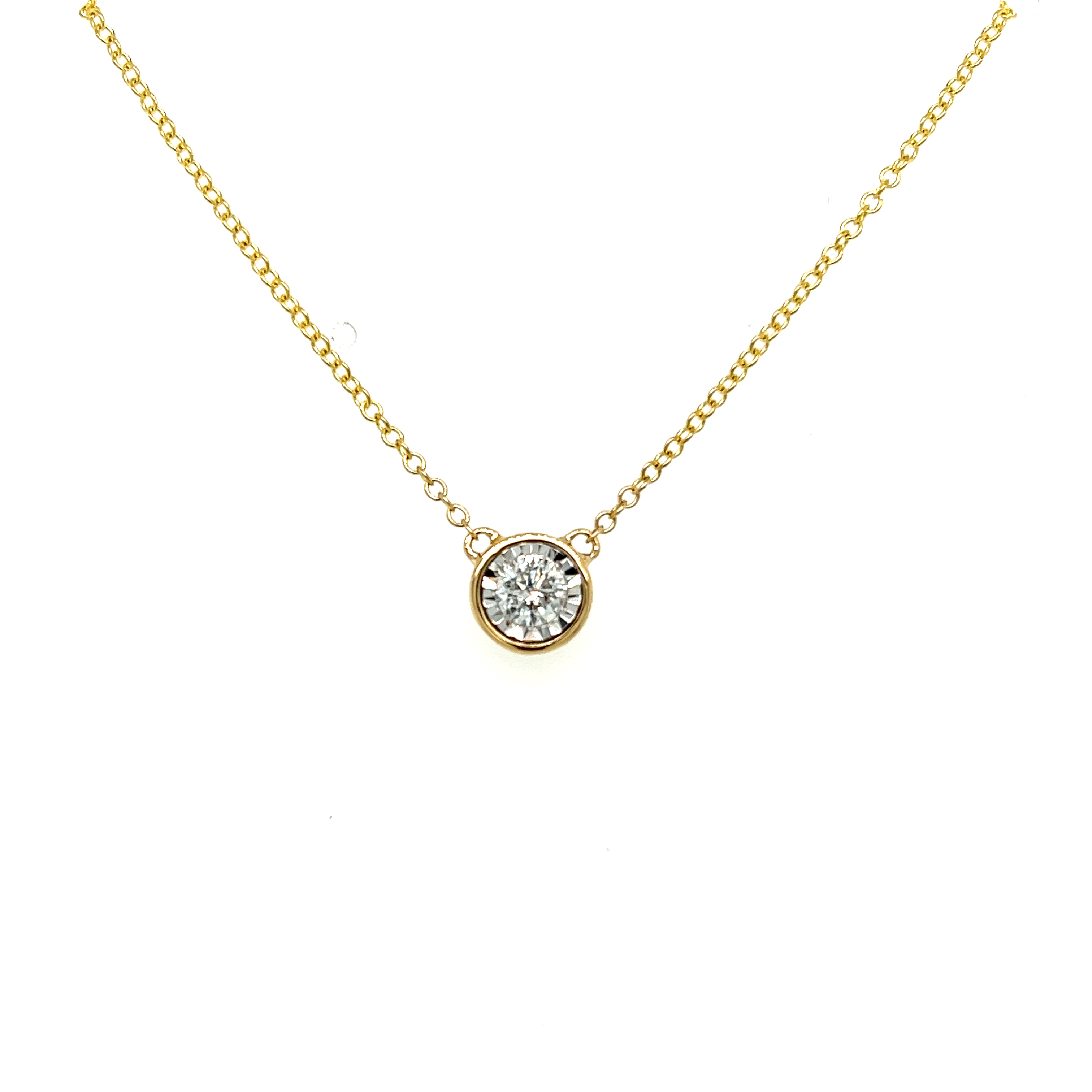 14 Karat Yellow Gold Solitaire Necklace Length 16 With One 0.30ct Round Brilliant G I Diamond