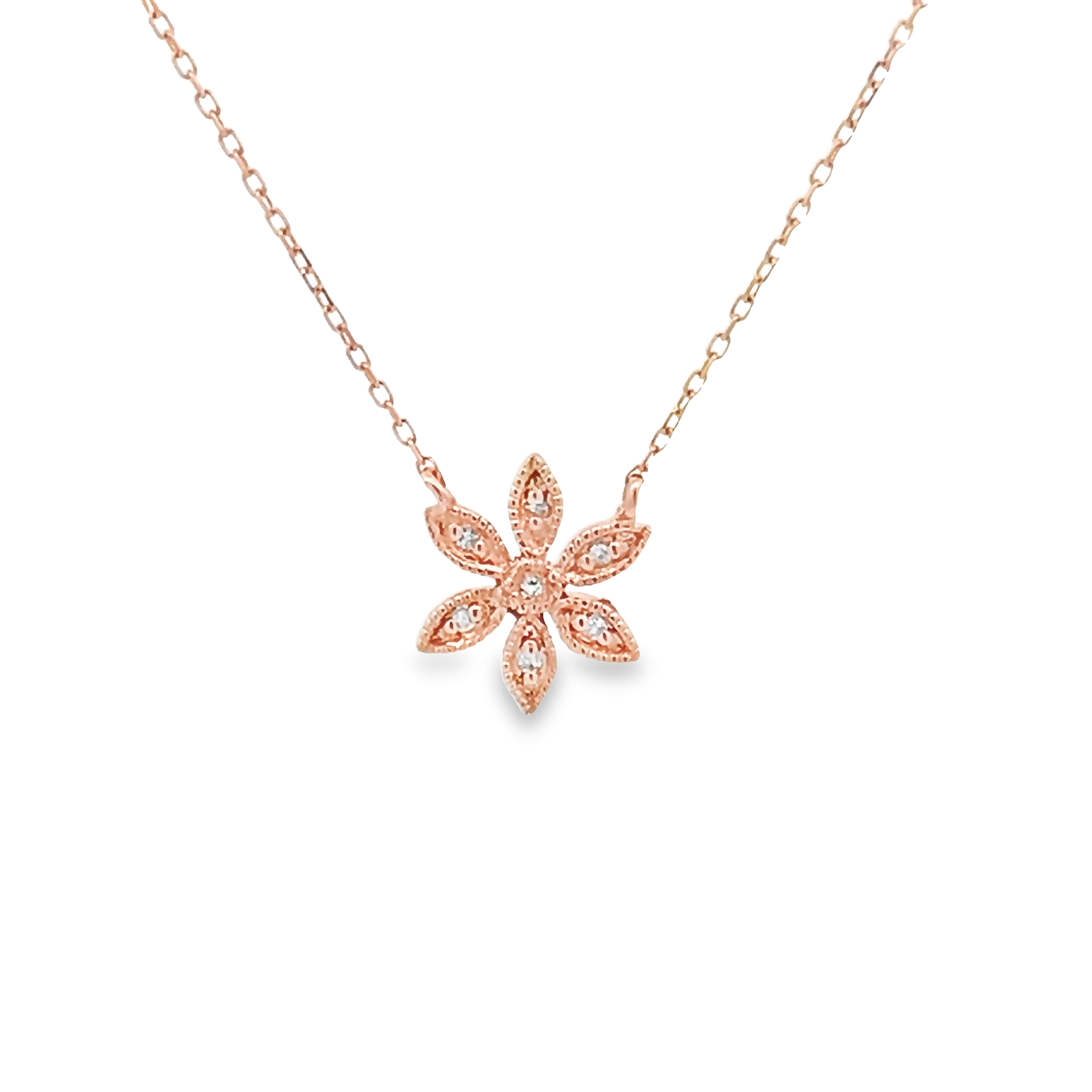 14k Rose Gold Diamond Flower Pendant Necklace