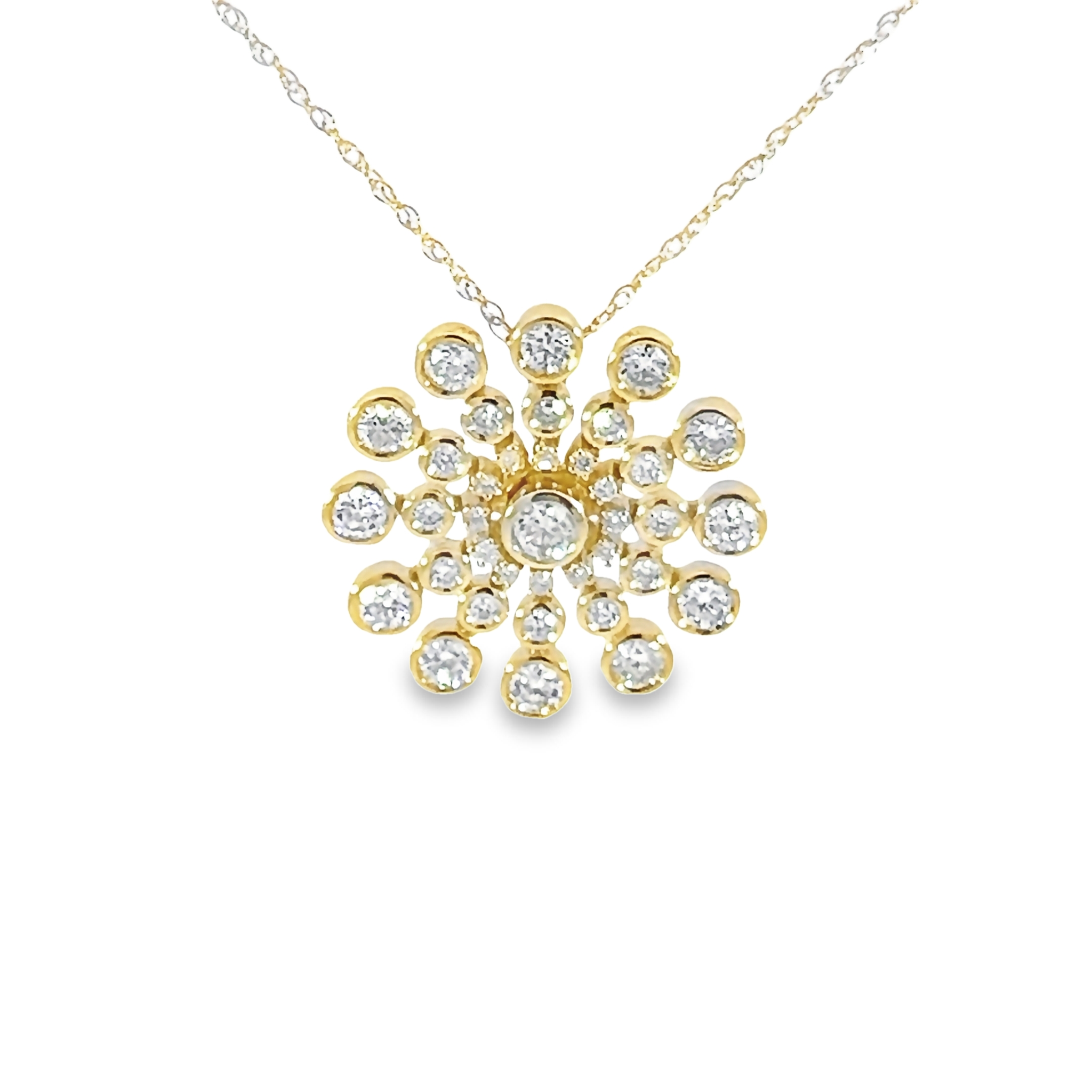 14k Yellow Gold Diamond Flower Pendant