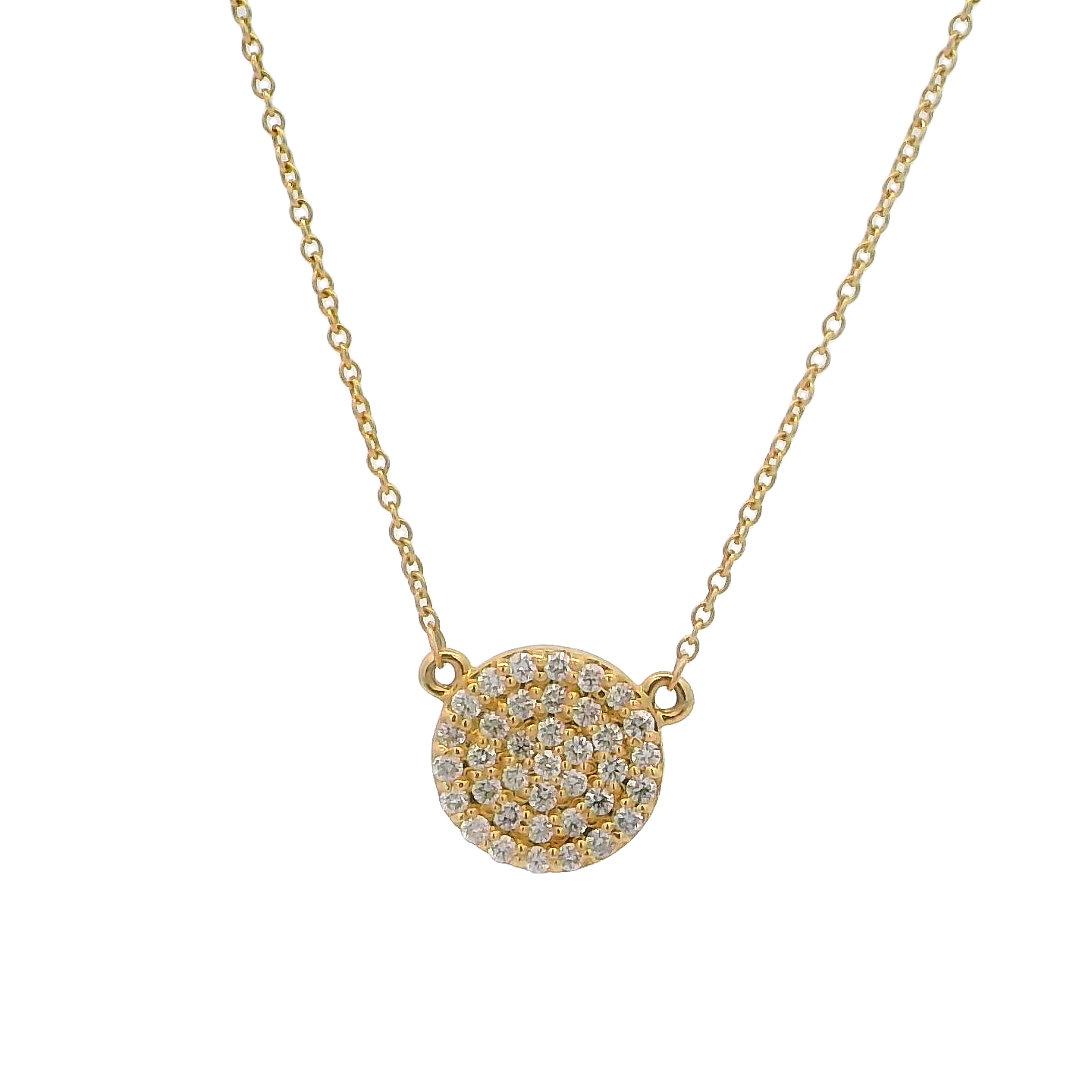 14k Yellow Gold Round Cluster Diamond Necklace