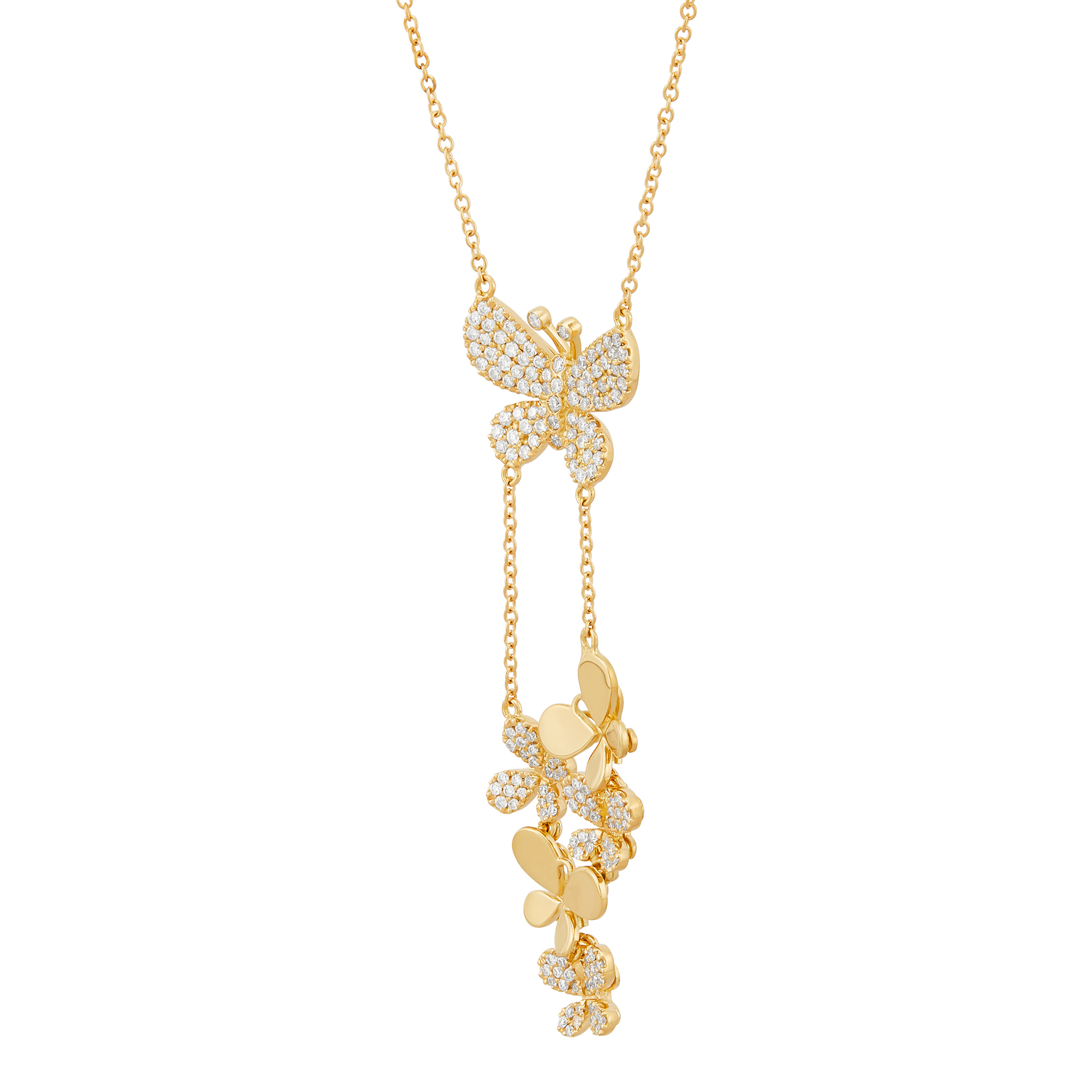 14k Yellow Gold Diamond Butterfly Necklace