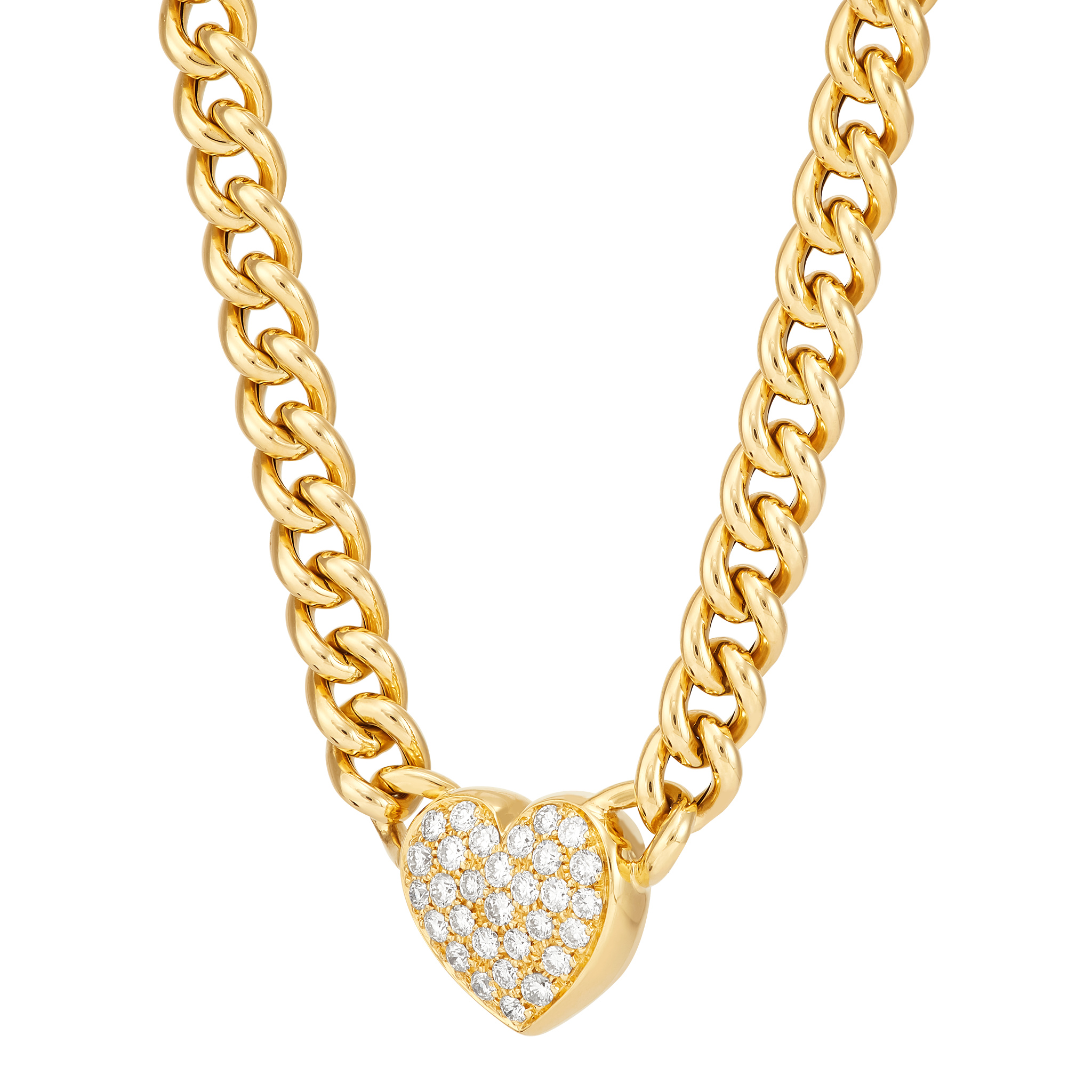 14k Yellow Gold Diamond Curb Heart Necklace