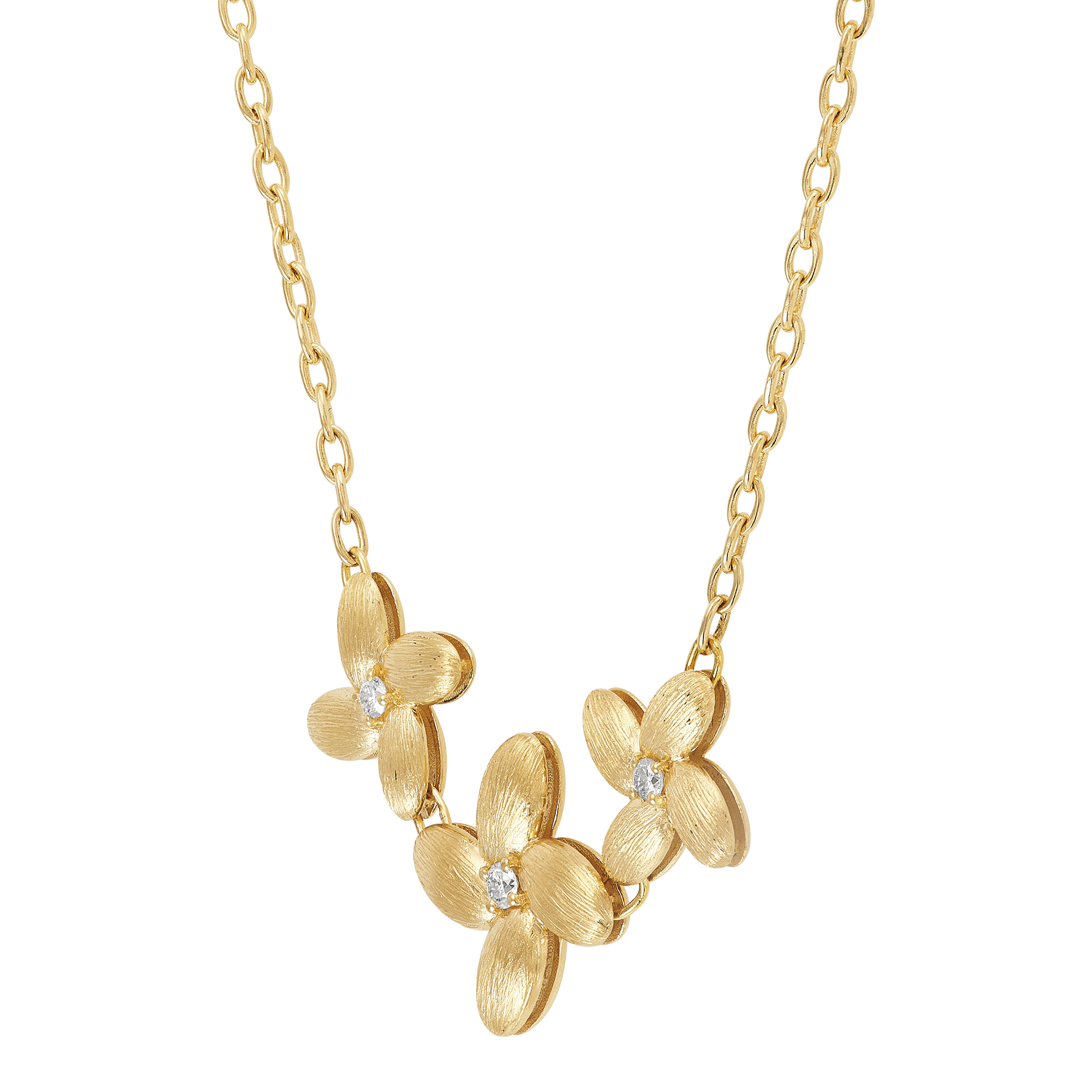 14k Yellow Gold Diamond Flower Necklace