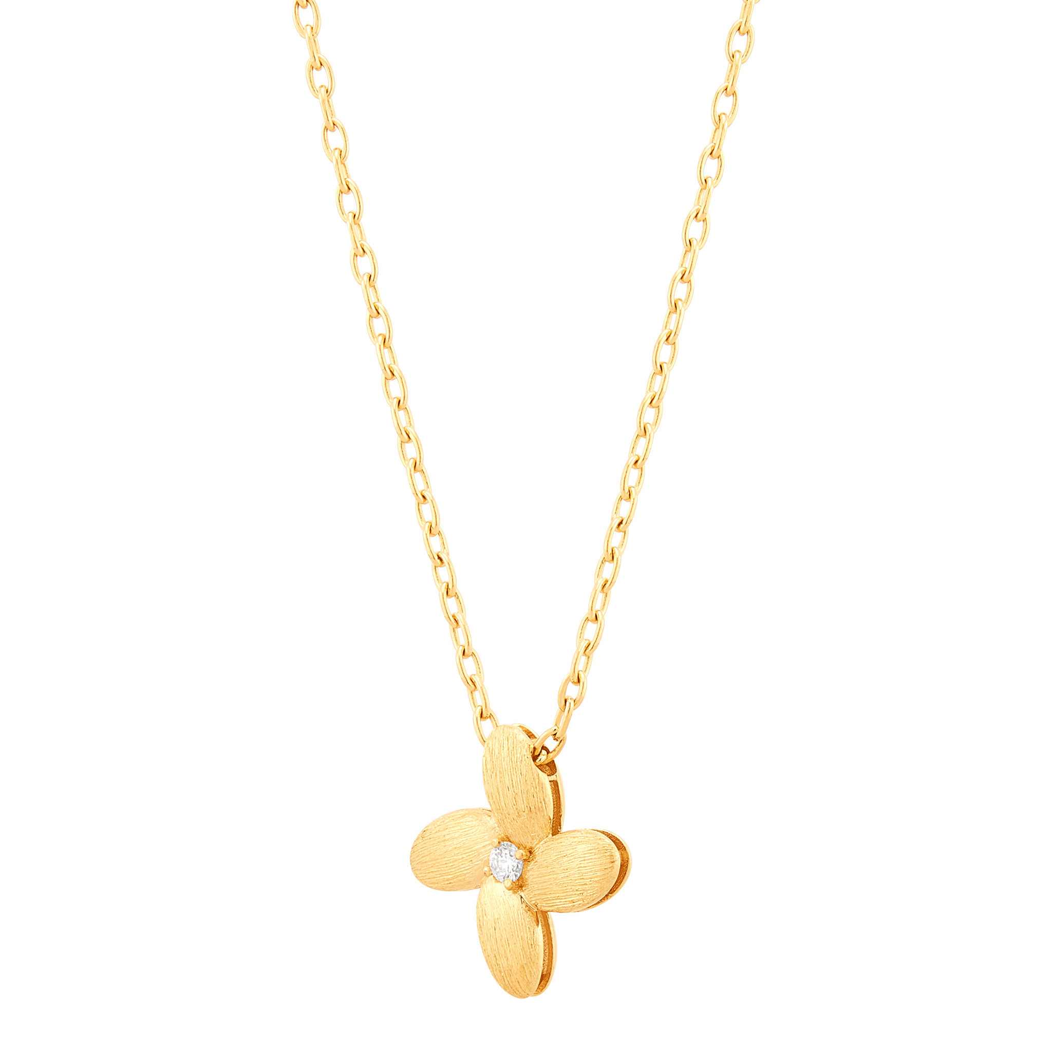14k Yellow Gold Diamond Flower Necklace