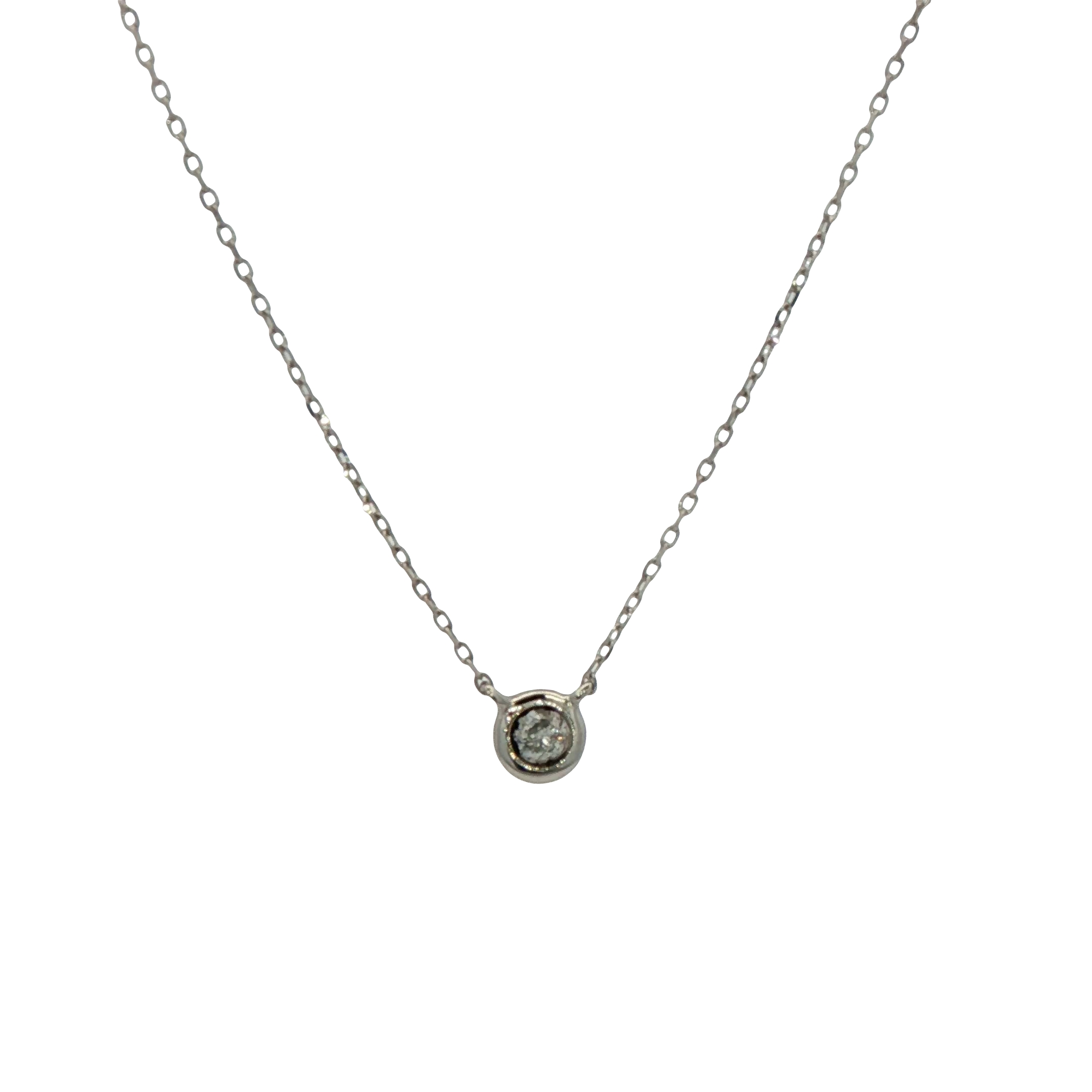 14k White Gold Bezel Set Diamond Necklace