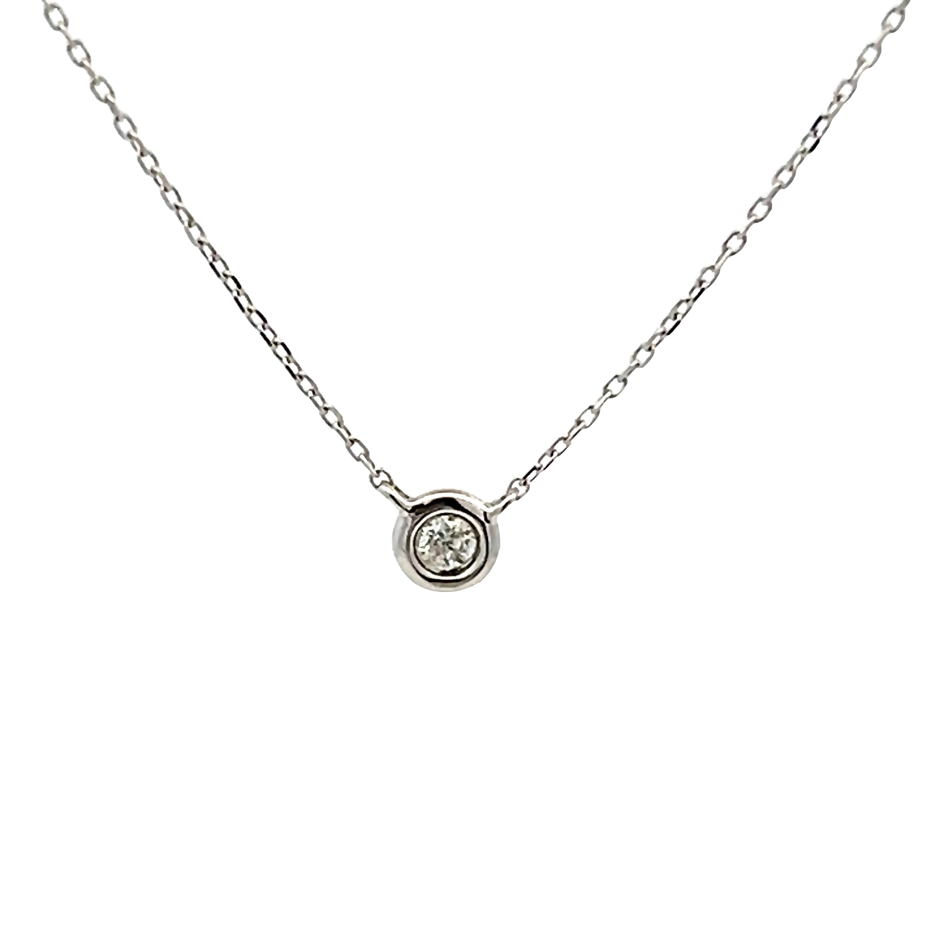 14k White Gold Bezel Set Diamond Necklace