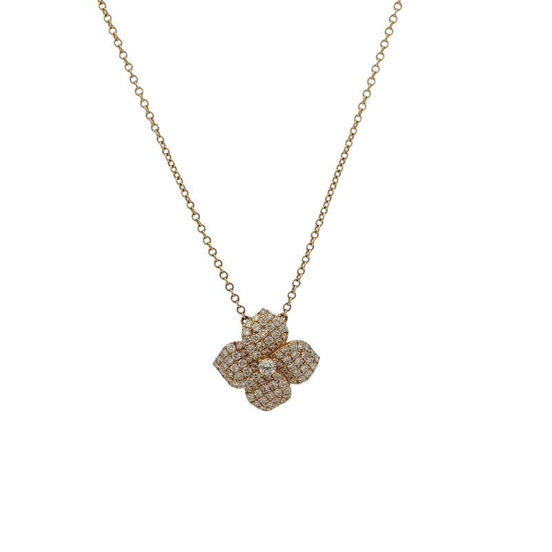 14k Gold Diamond Flower Pendant Necklace