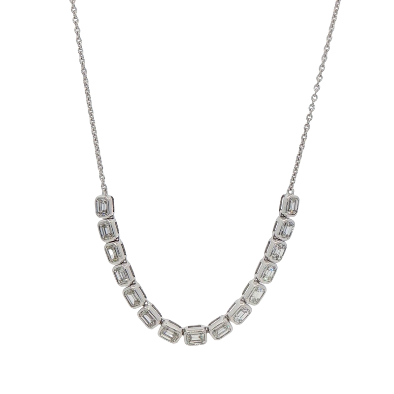 14k White Gold Emerald Cut Diamond Necklace