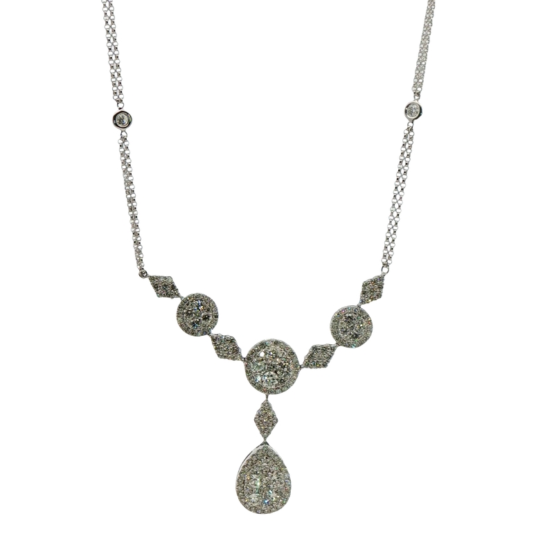 14k White Gold Diamond Y Statement Necklace