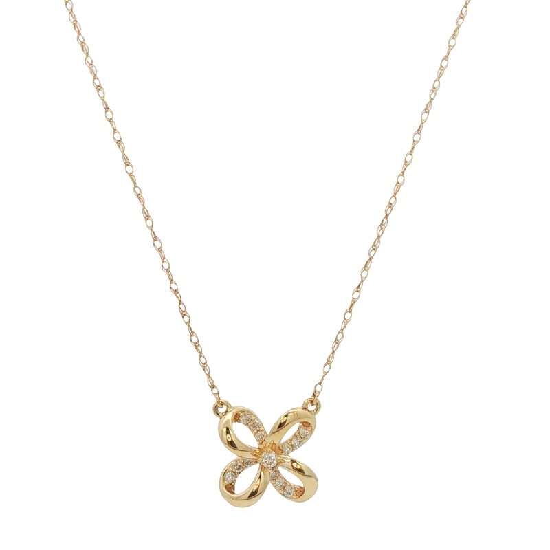 14k Yellow Gold Diamond Flower-shaped Necklace