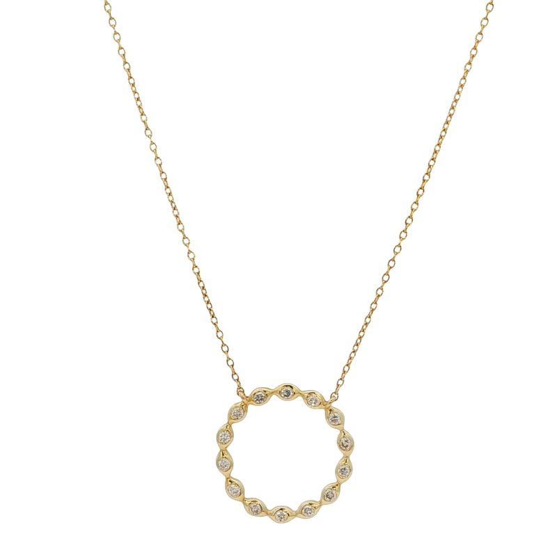 14k Yellow Gold Diamond Circle Necklace