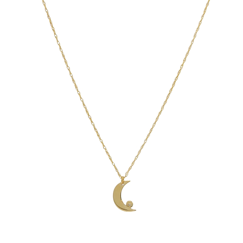 14k Yellow Gold Half Moon Charm Necklace