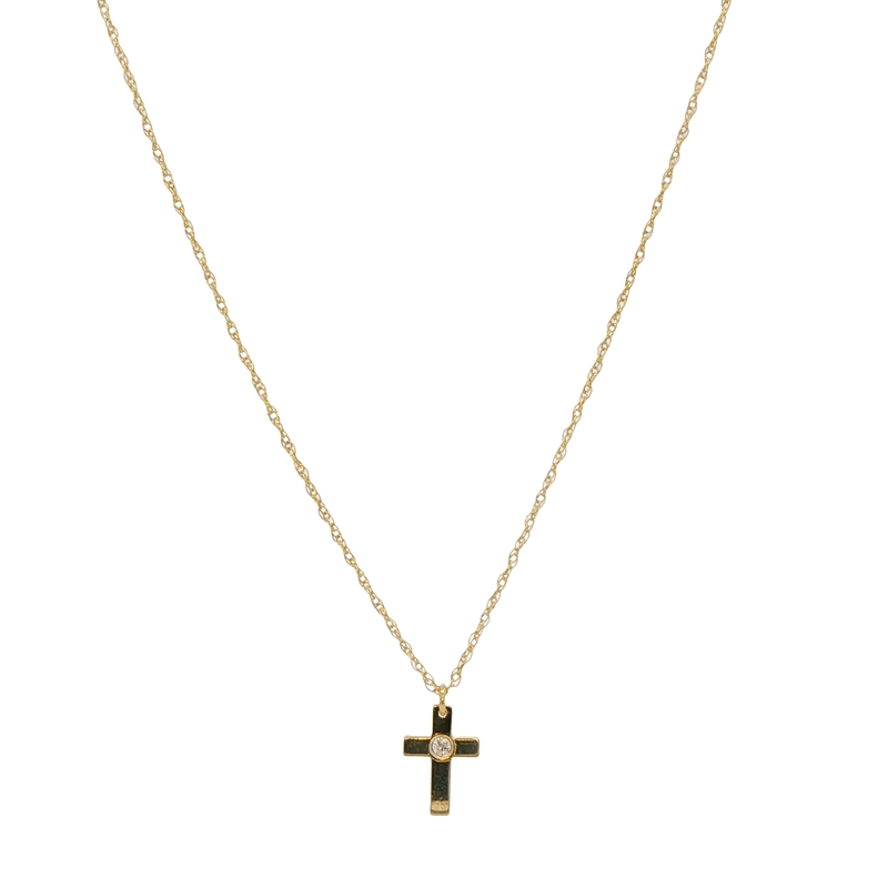 14k Yellow Gold Cross Charm Necklace