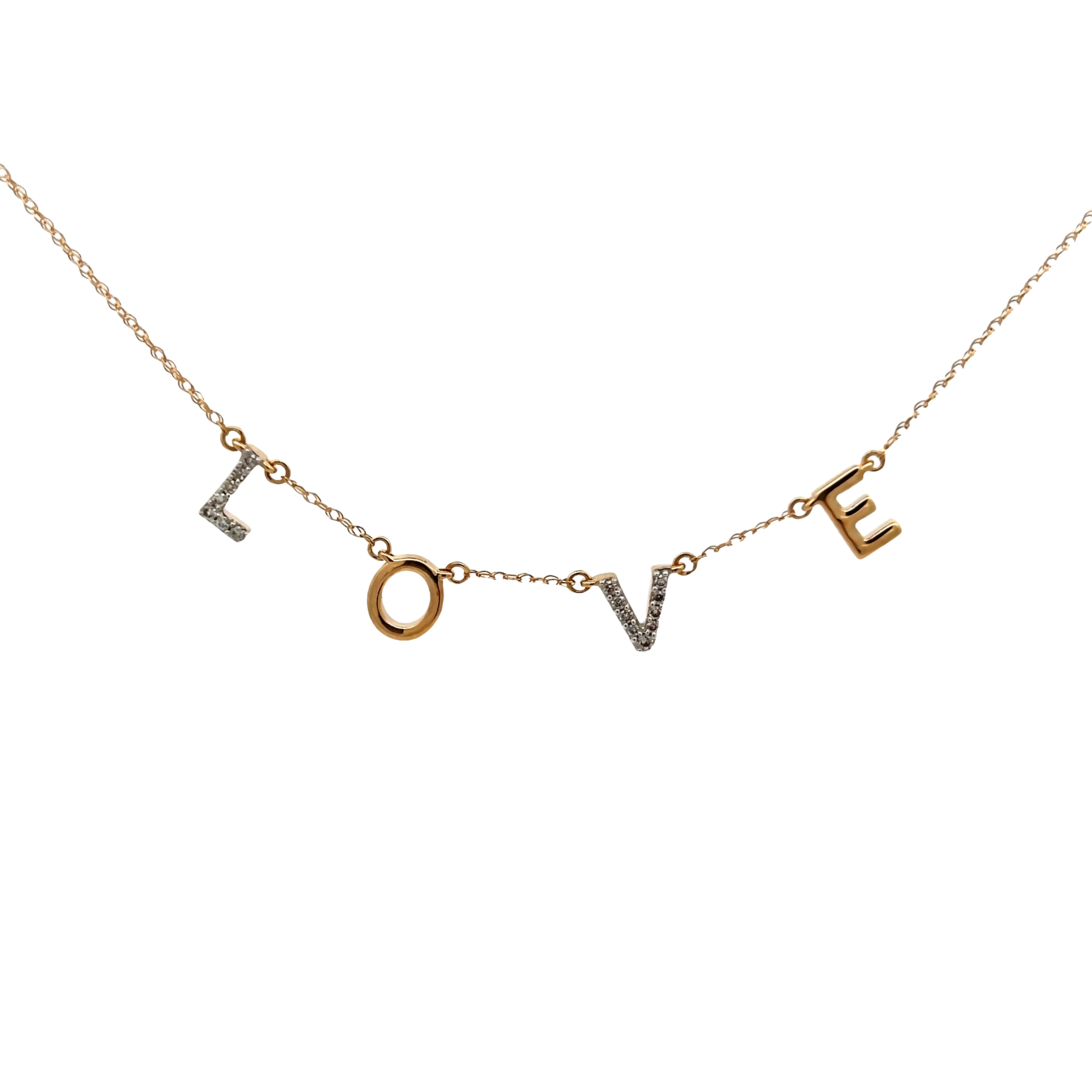 14k Yellow Gold L-o-v-e Charm Necklace