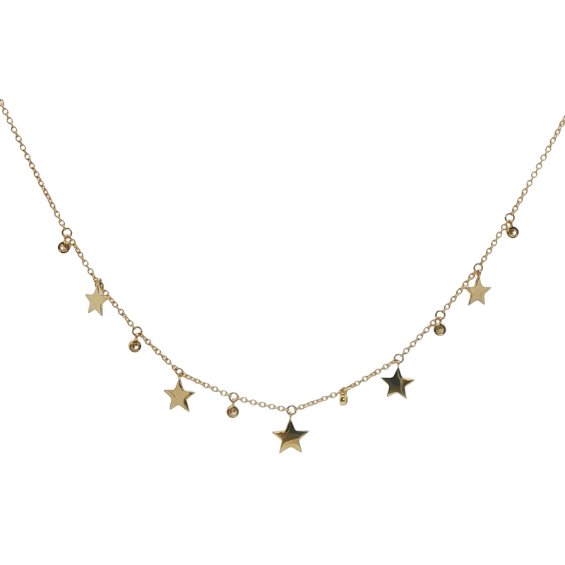 14k Yellow Gold Diamond Necklace With Stars