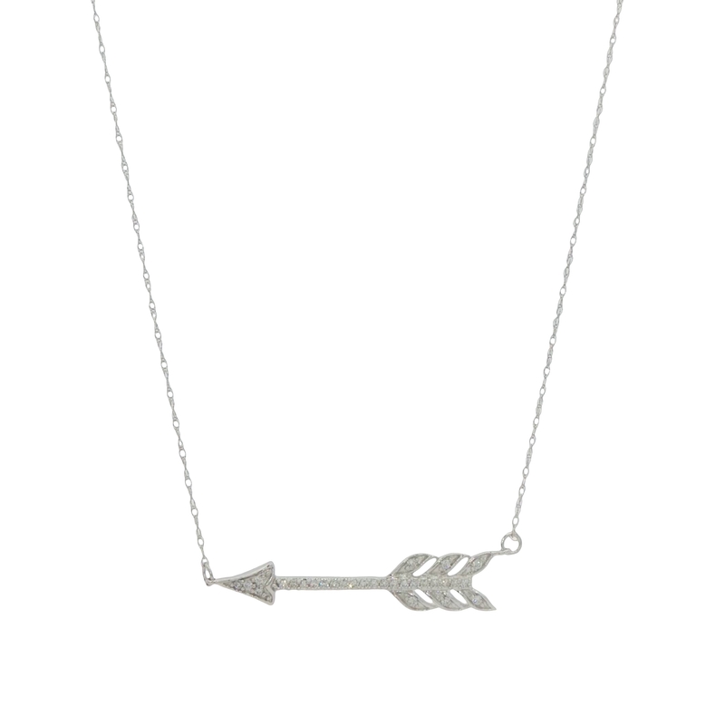 14k Yellow Gold Diamond Arrow Necklace