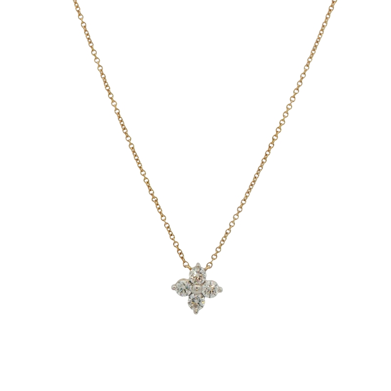 14k Yellow Gold Diamond Flower Shaped Necklace