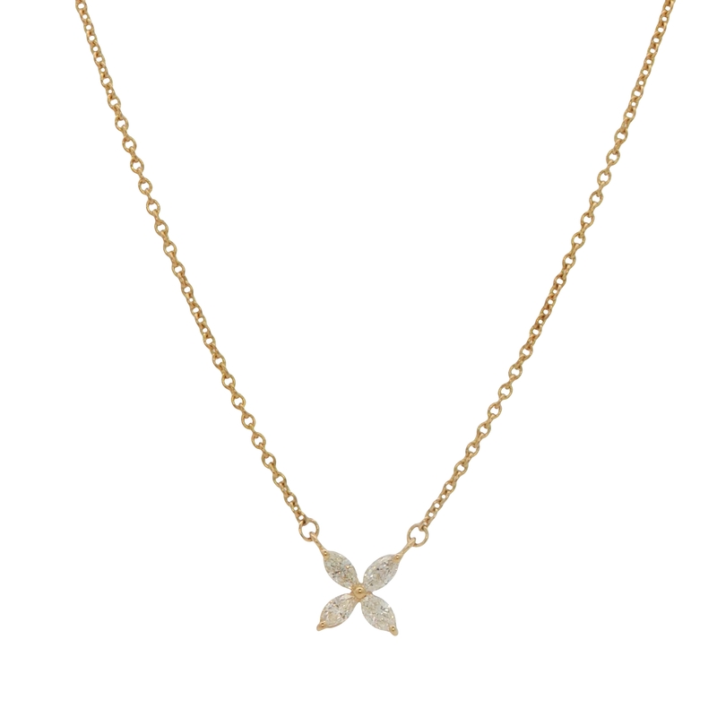 14k Yellow Gold Diamond Flower Shaped Necklace