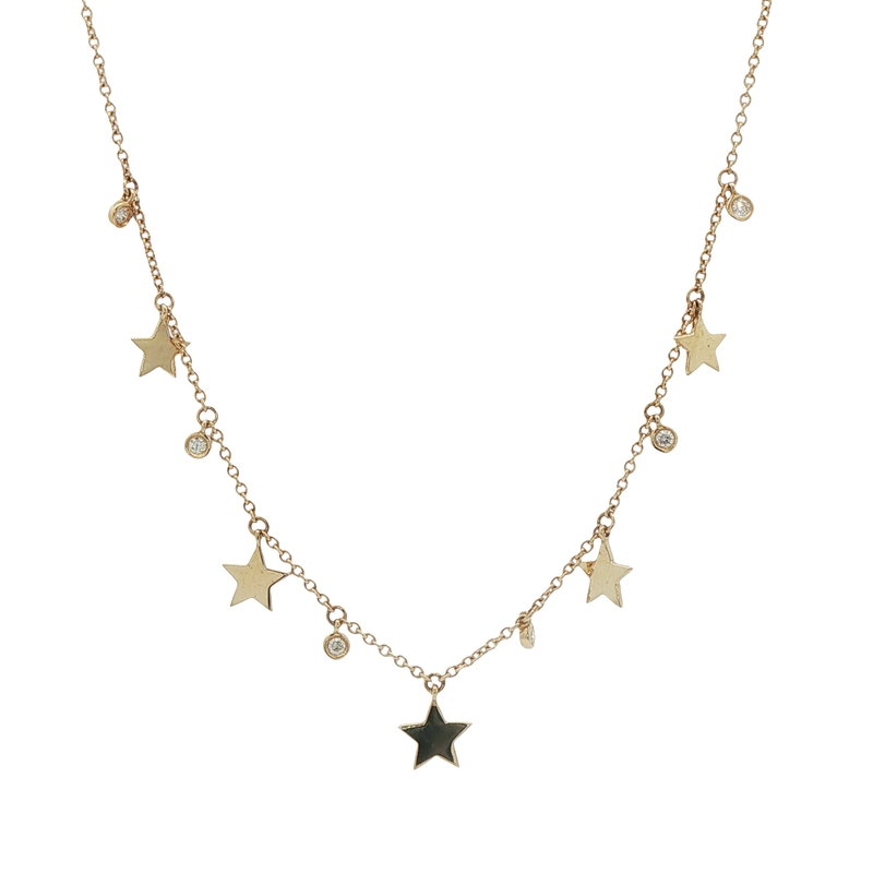 14k Yellow Gold Diamond And Star Necklace
