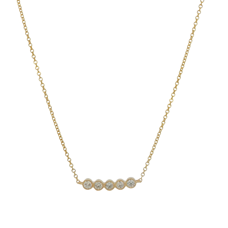 14k Yellow Gold Bezel Set Diamond Necklace