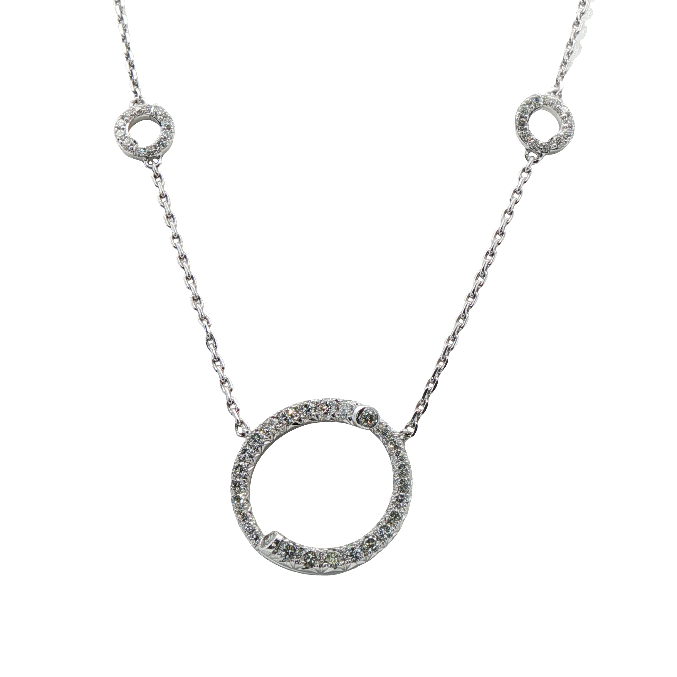 14k White Gold Circle Diamond Necklace