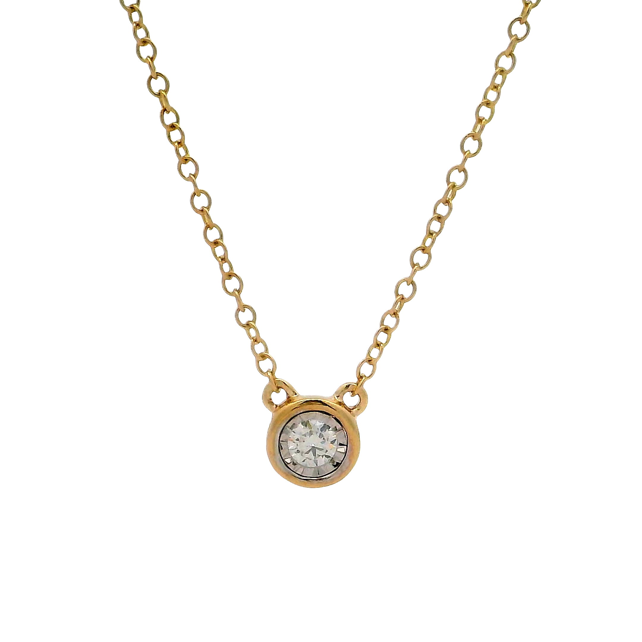 14k Yellow Gold Diamond Solitaire Necklace