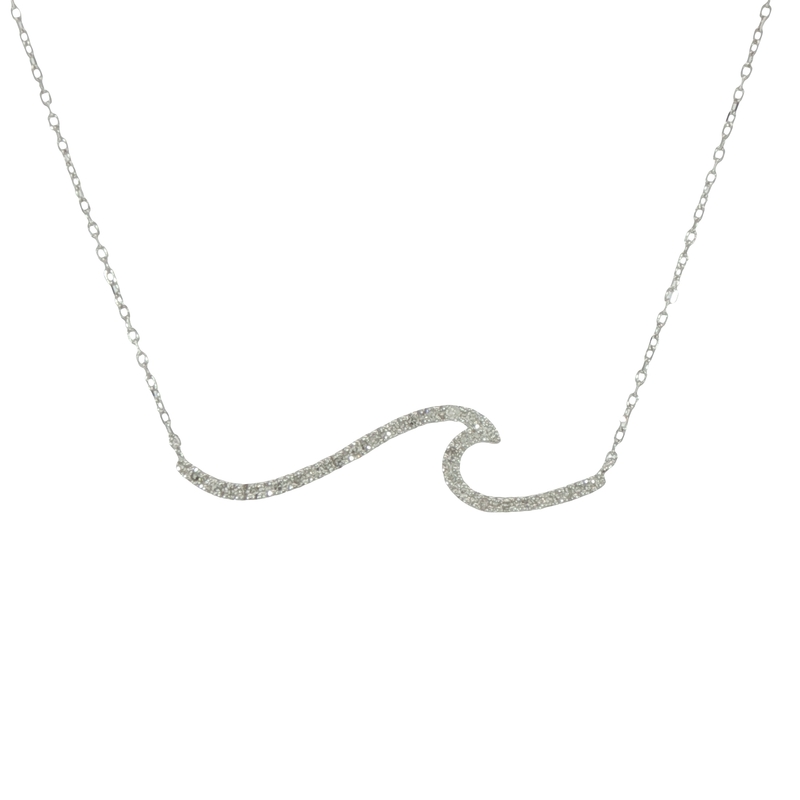 14k White Gold Diamond Wave Necklace