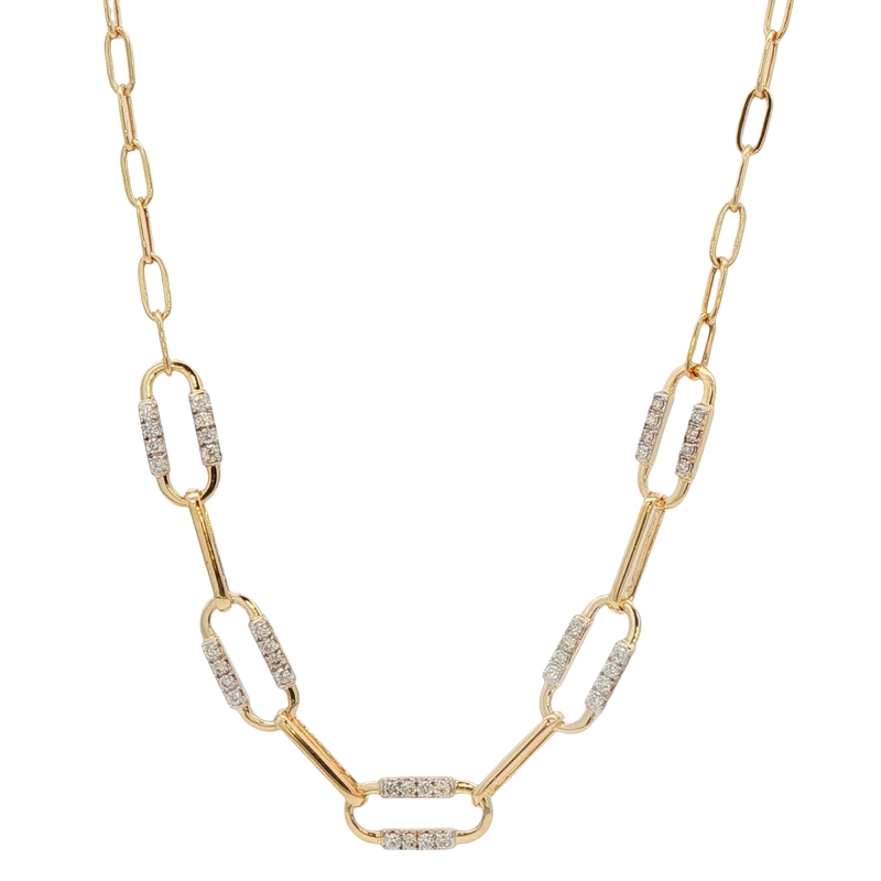 14k Yellow Gold Diamond Paperclip Necklace