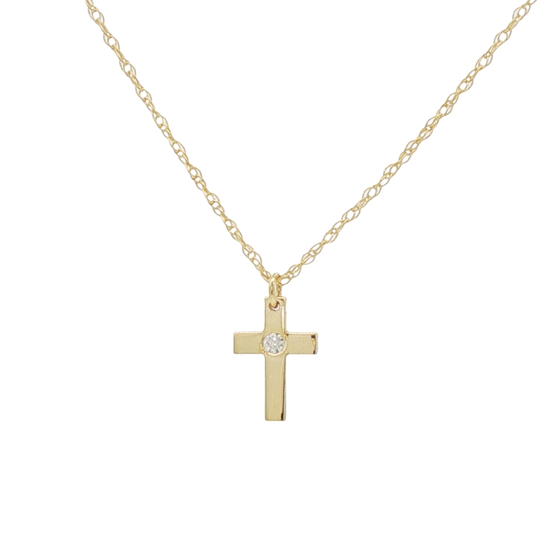14k Yellow Gold Cross Charm Necklace