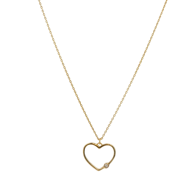 14k Yellow Gold Open Heart Charm Necklace