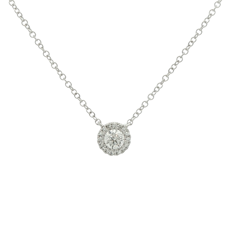 14k White Gold Diamond Halo Necklace