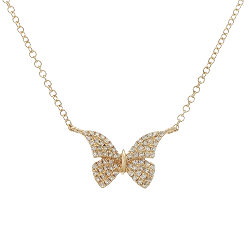 14k Yellow Gold Diamond Butterfly Necklace