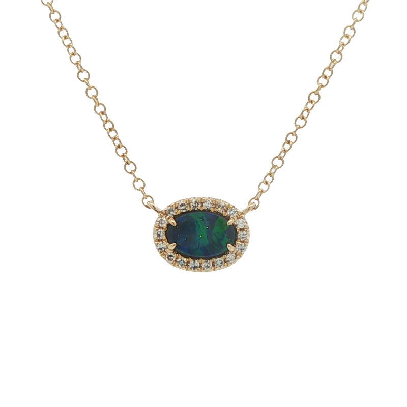 14k Yellow Gold Opal And Diamond Necklace