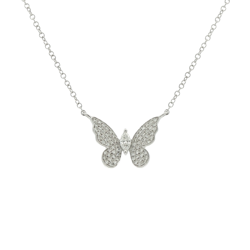 14k White Gold Diamond Butterfly Necklace