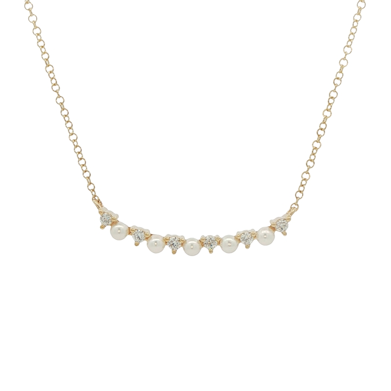 14k Yellow Gold Pearl And Diamond Necklace