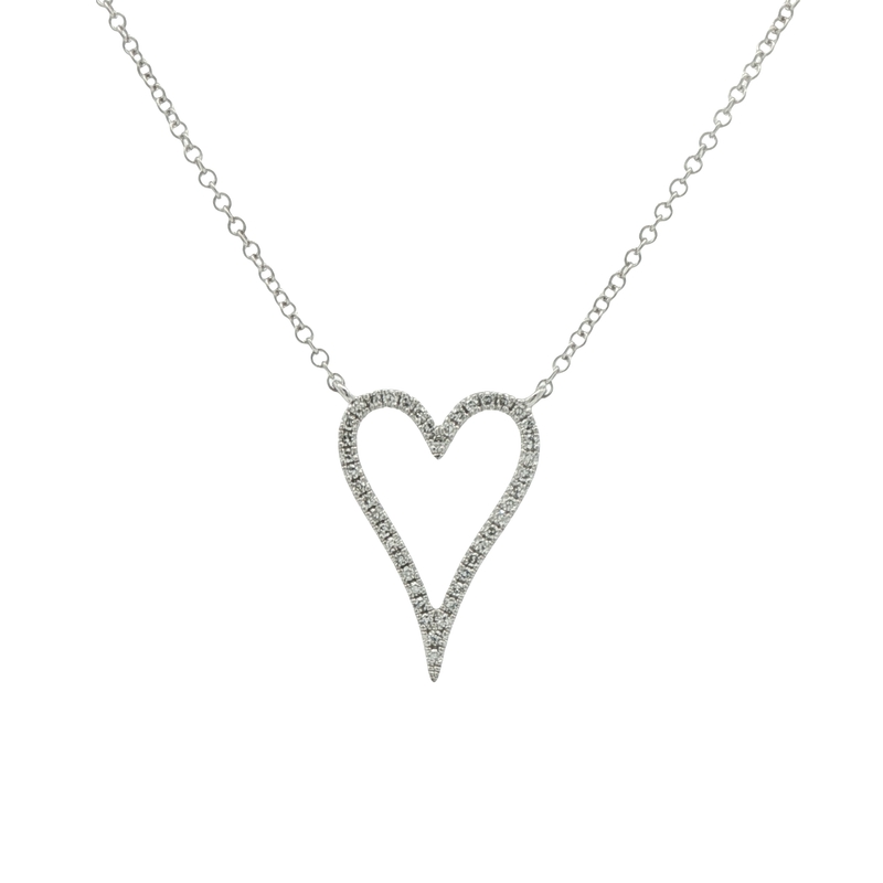 14k White Gold Diamond Heart Necklace