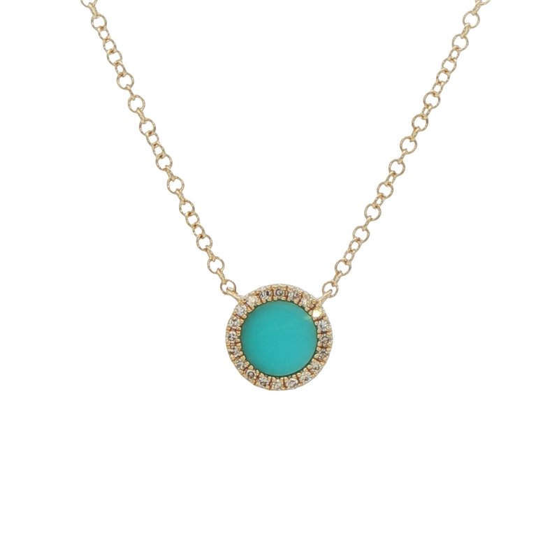 14k Yellow Gold Turquoise And Diamond Necklace