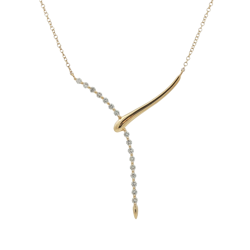 14k Yellow Gold Diamond Y Necklace