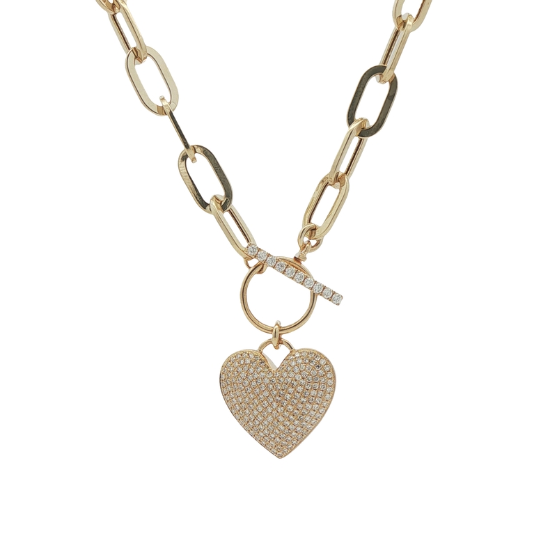 14k Yellow Gold Diamond Heart Necklace
