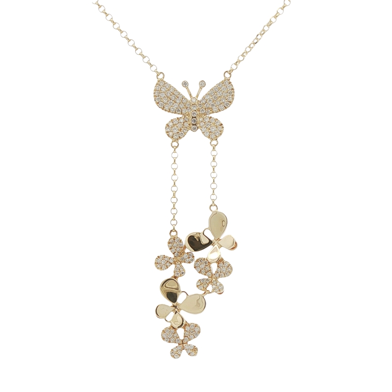 14k Yellow Gold Diamond Butterfly Necklace