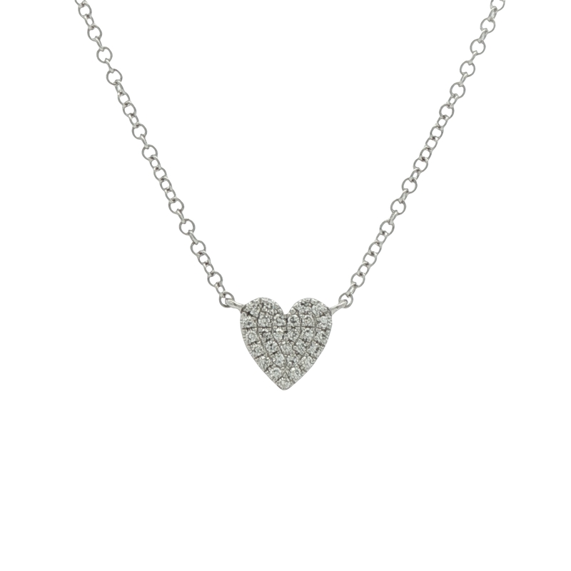 14k White Gold Pave Diamond Heart Necklace