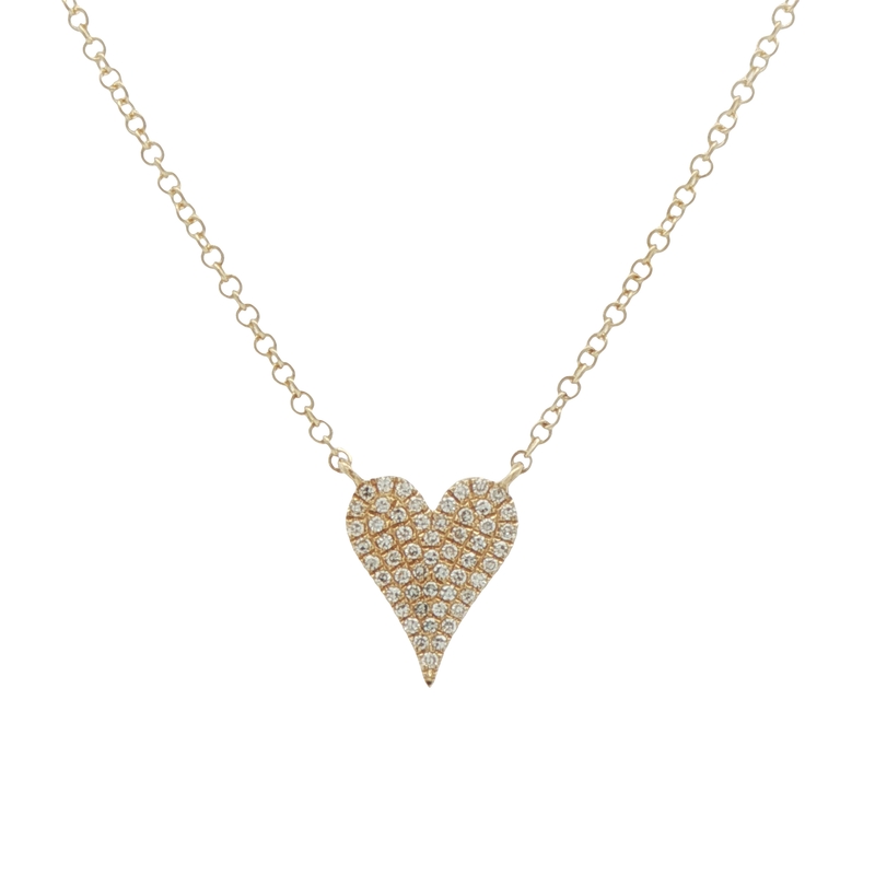 14k Yellow Gold Pave Heart Necklace