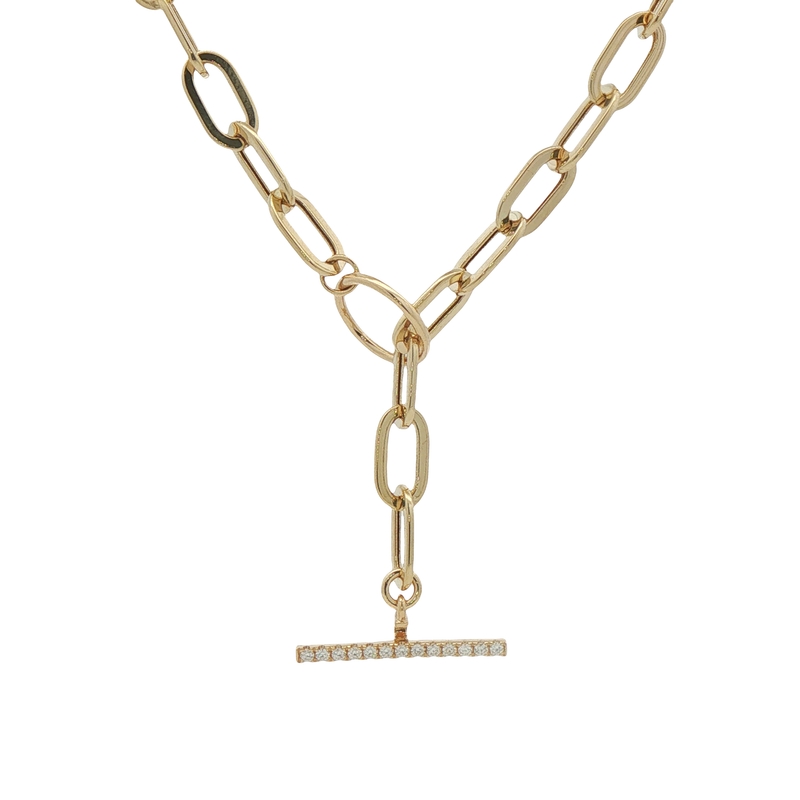 14k Yellow Gold Lariat Paperclip Diamond Necklace