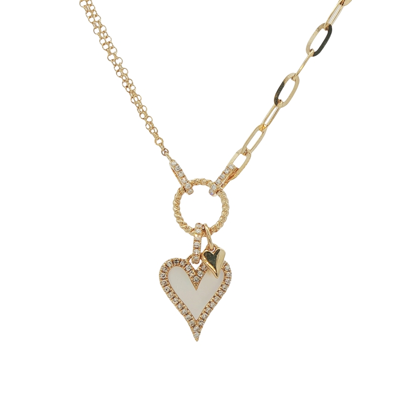 14k Yellow Gold Mother Of Pearl And Diamond Necklace