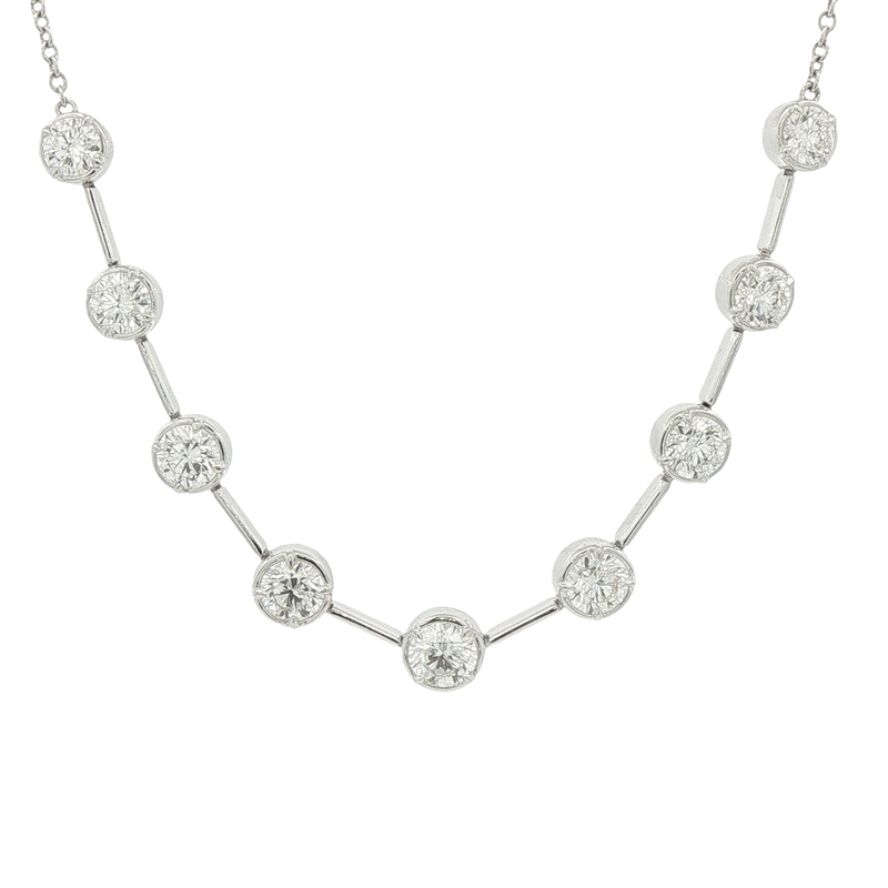 14k White Gold Diamond Bar Link Necklace